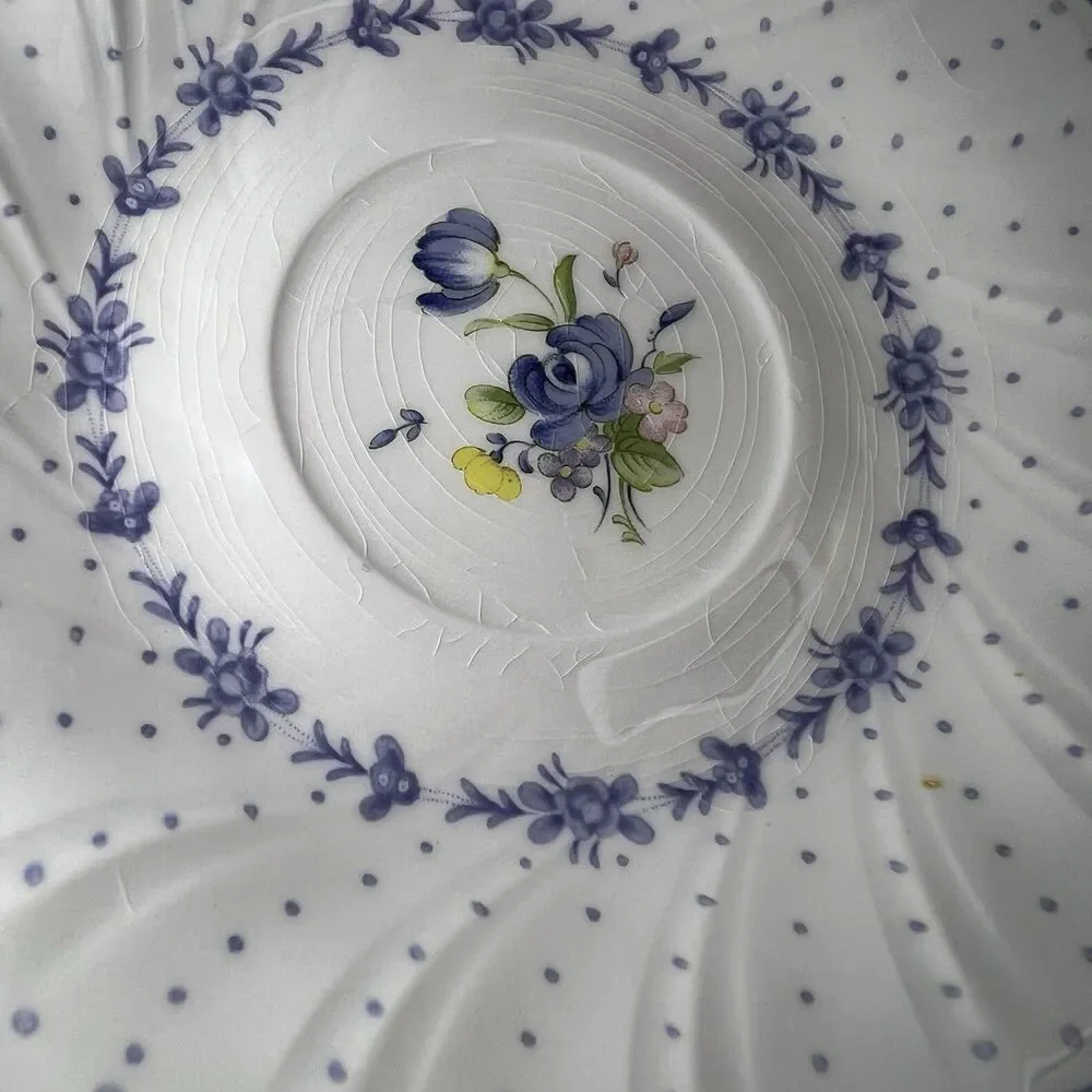 Vtg Nikko Blue Peony Tea Cup & Saucer 6 Sets Blue Floral Dot Cottagecore Japan